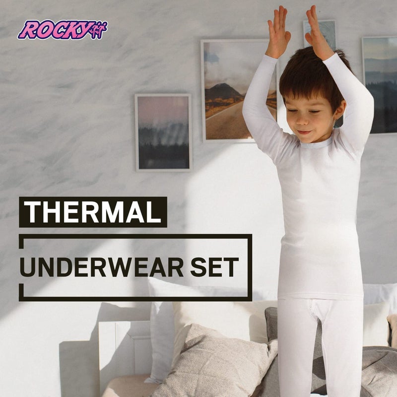 Rocky Thermal Underwear for Boys Cotton Knit Thermals Kids Base Layer Long John Pajamas Set (Black - X-Small) - Image 2